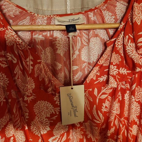 🧡 NWT Universal Thread Orange Floral Smocked Tiered Dress L 🧡 - Picture 4 of 8